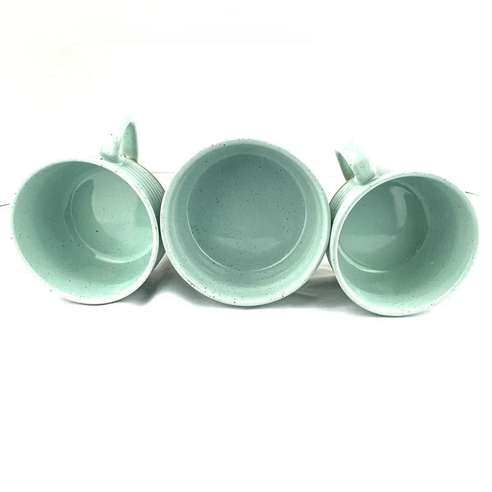 Set of 3 Ceramic Bowl and Large Soup Mugs Blue and Tan